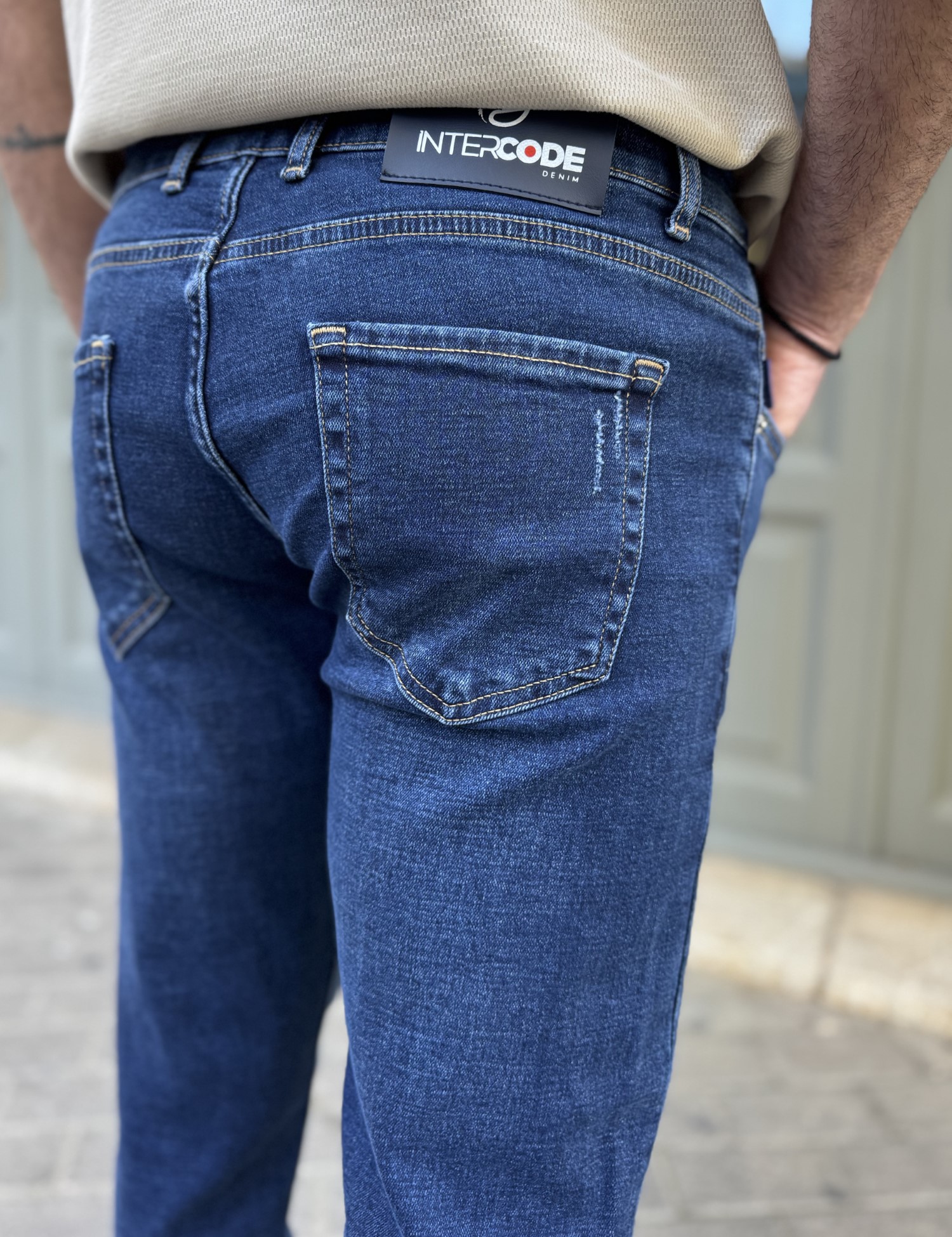 Ανδρικό μπλε τζιν παντελόνι με φθορές Slim Fit 51092 φωτογραφία